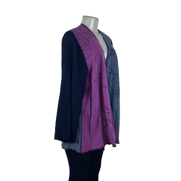 Ahni Womens Black Purple Gray Rayon Abstract Open Jacket Handmade USA Size 2 - Picture 2 of 7